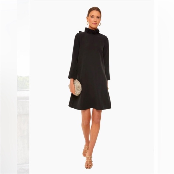 Tuckernuck Daphne Black Dress Bow Back Ruffle Neck XS
